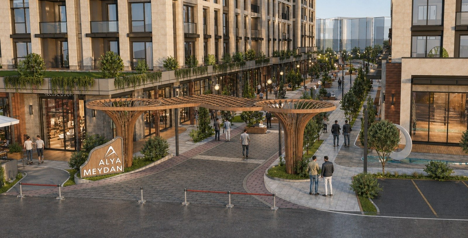 Alya City Veliefendi pedestrian street lined with shops and trees