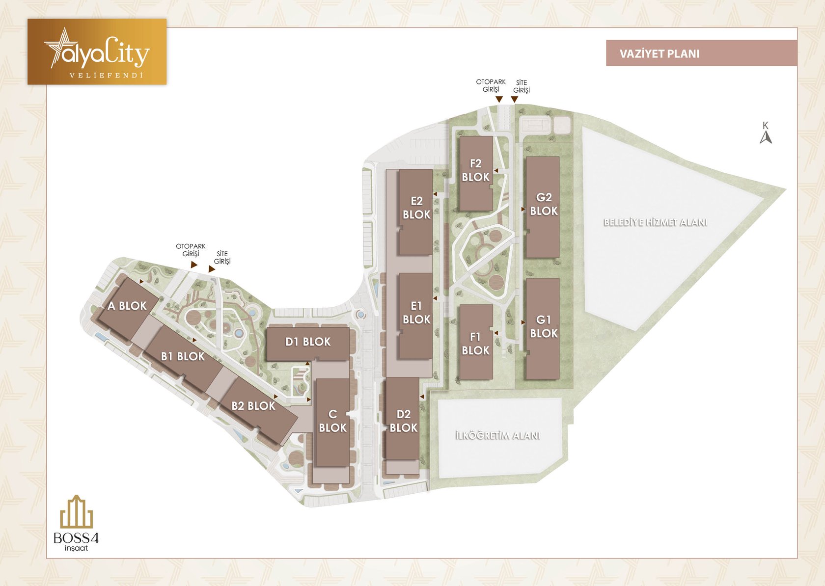 Alya City Veliefendi site plan with its 12 blocks and gardens