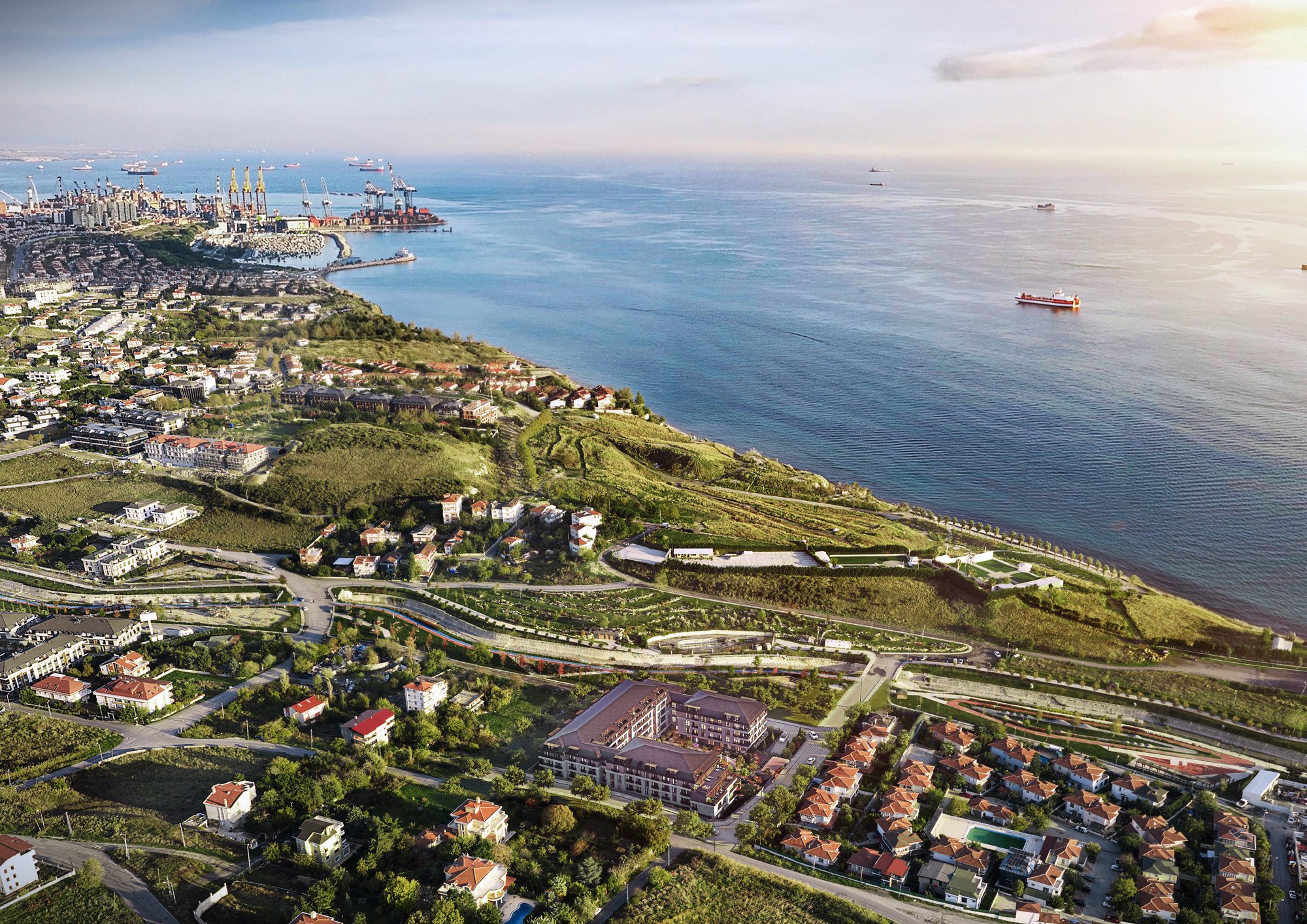 CasaBlu Vadi between Yaşam Vadisi and the Marmara Sea, with Ambarlı in the distance
