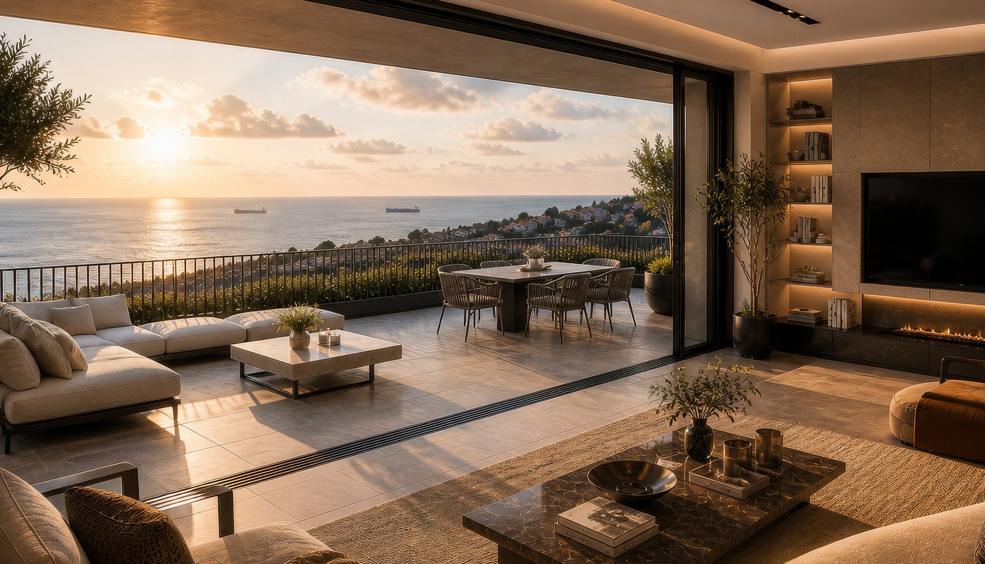 CasaBlu Vadi living room and terrace above the sea