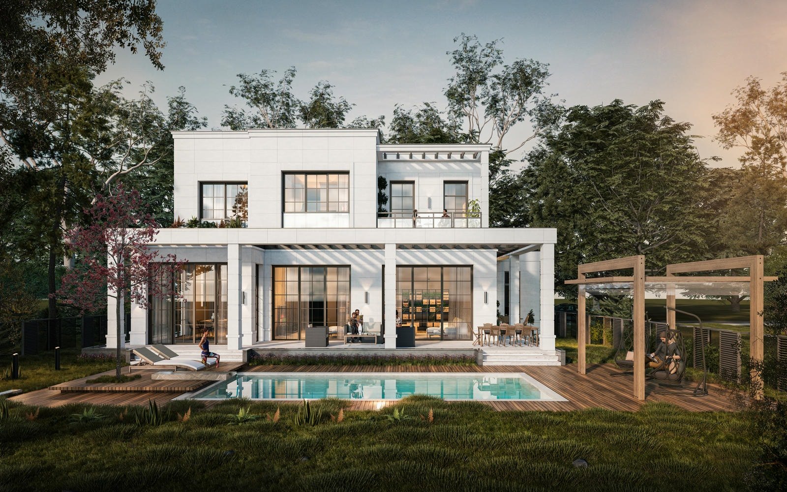 Göktürk Kemer Evleri white villa with a garden pool