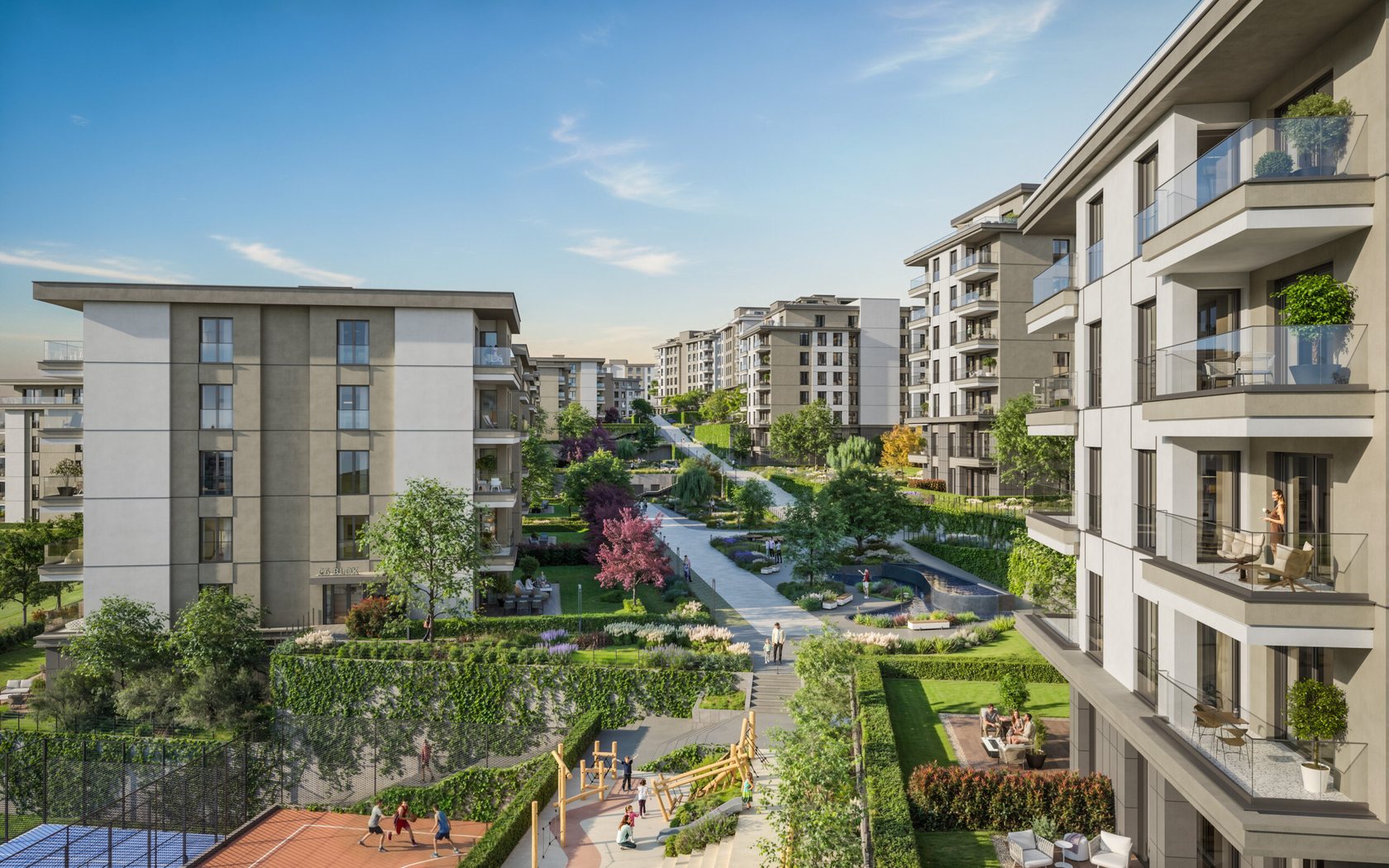 Mesa Yenikent low-rise blocks with balconies and gardens