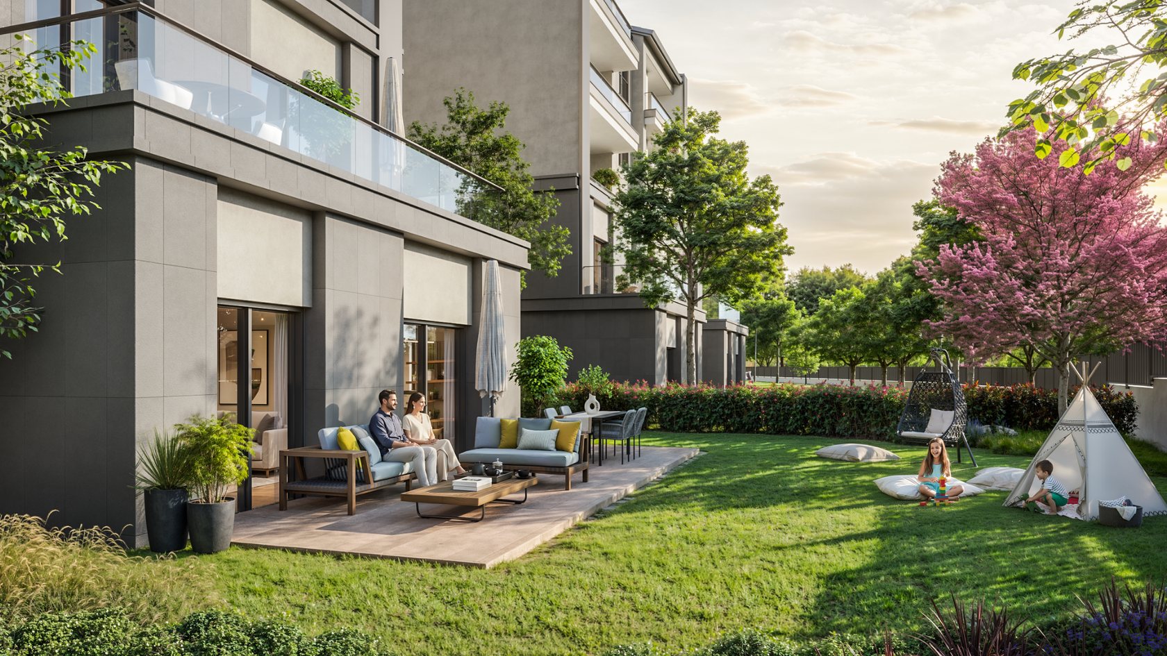 Mesa Yenikent garden-floor home with a private lawn