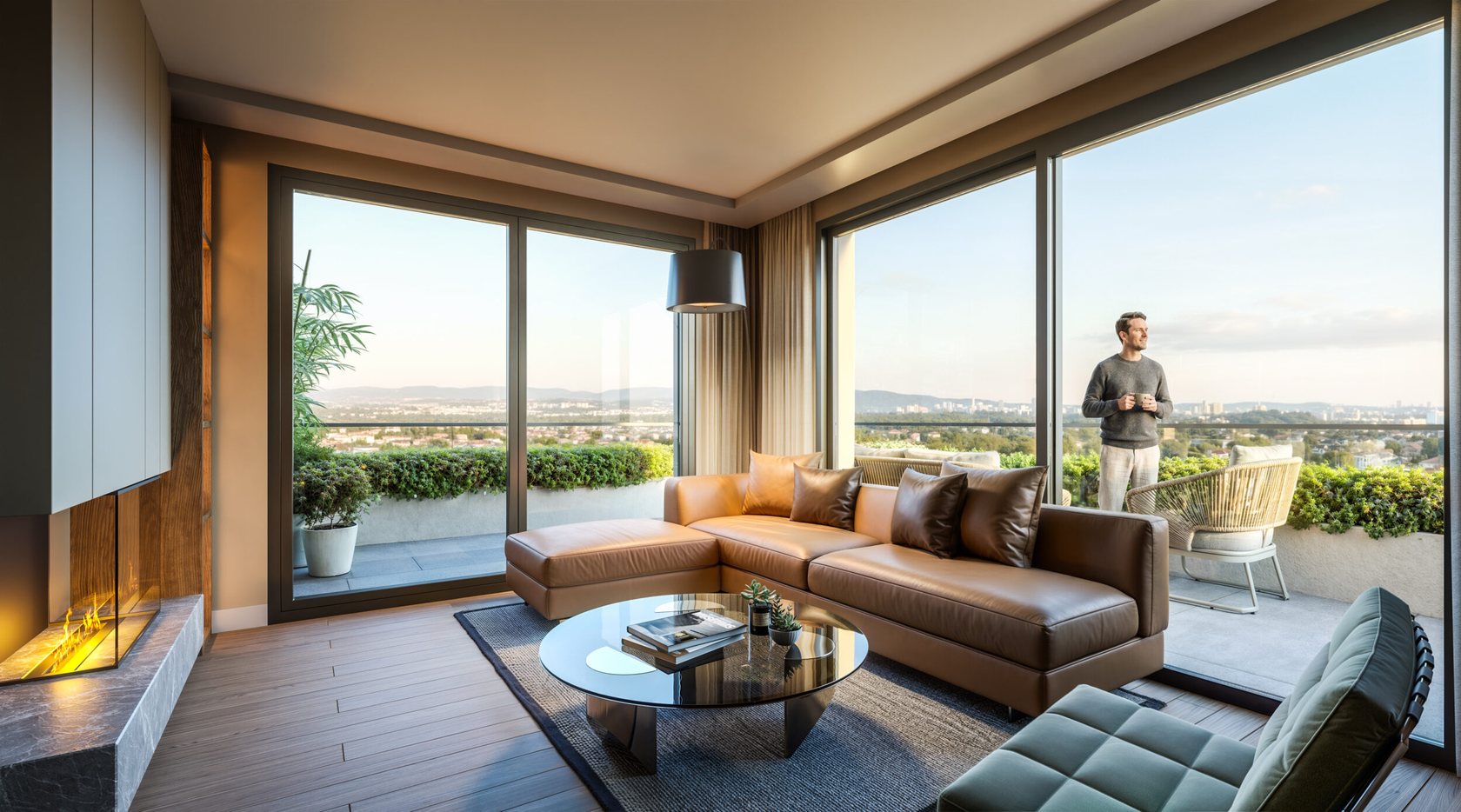 Mesa Yenikent living room with wide windows