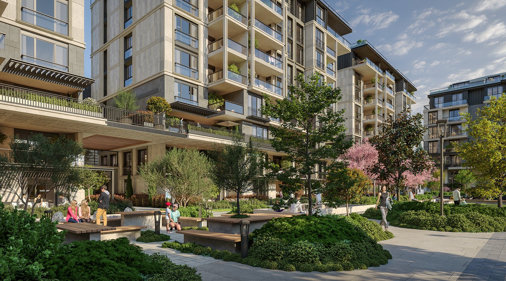 Referans Beşiktaş landscaped courtyard with seating areas and greenery
