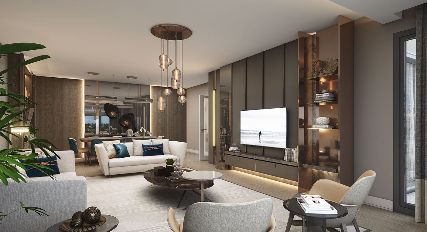 Referans Beylikdüzü open living room with dining area