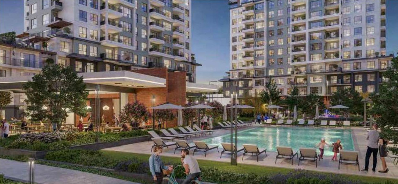 Referans Beylikdüzü outdoor pool and lounge building at dusk