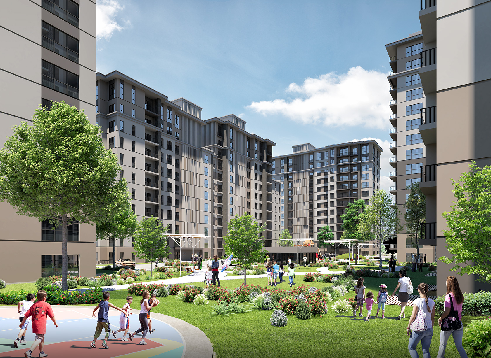 Tual Comfort central garden and playgrounds between the blocks