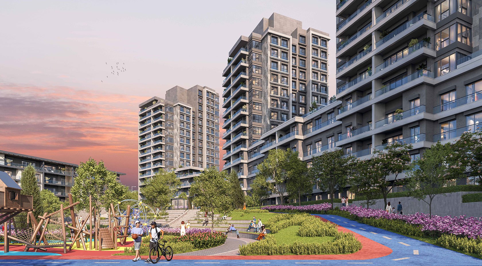 Vadi Panorama central garden with children's play area and walking track